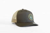 Squatchy - Appalachian Trail, Vintage Style Trucker Hat | SnapBack Cap: Brown/Khaki