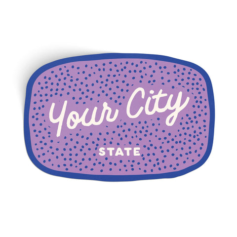 Endless August Supply Co. - Customizable Dotty Handwritten Script Text Sticker: 19 - purple/off white/royal blue / Standard 3" Size