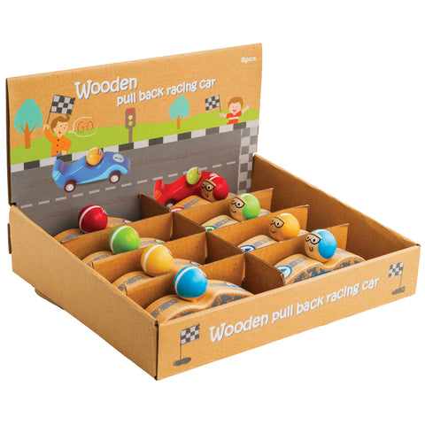 US Toy Company - Wooden Pull Back Race Car 8-Unit Display