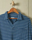 Quaker Marine Supply Co. - Long Sleeve Indigo Polo in Mid Wash Jacquard Stripe: L