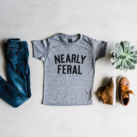 Gladfolk - Nearly Feral Kids Tee
• Gray: 2T
