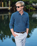 Quaker Marine Supply Co. - Long Sleeve Indigo Polo in Mid Wash Jacquard Stripe: XL