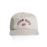 Endless August Supply Co. - Customizable Arch City Cotton Hat | Name Drop Hat: Bone/burgundy