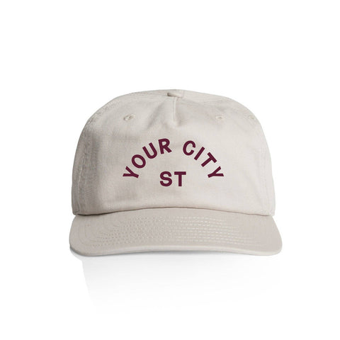 Endless August Supply Co. - Customizable Arch City Cotton Hat | Name Drop Hat: Bone/burgundy