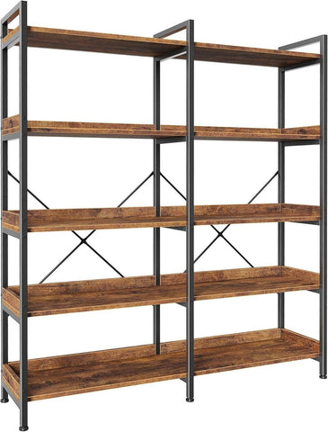 ShipItFurniture - Rustic Brown 5 Tier Bookcase With Raised Edges For Living Room: Rustic Brown / 5 Tier