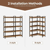 ShipItFurniture - 65 Inch Five Tier Corner Bookshelf With Open Shelves: Rustic Brown / 5 Tier