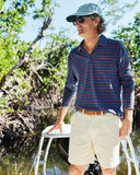 Quaker Marine Supply Co. - Long Sleeve Indigo Polo in 3/4" Red/Navy Stripe: L