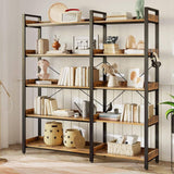 ShipItFurniture - 65 Inch Five Tier Corner Bookshelf With Open Shelves: Rustic Brown / 5 Tier