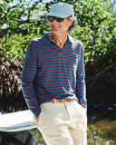 Quaker Marine Supply Co. - Long Sleeve Indigo Polo in 3/4" Red/Navy Stripe: XL