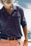 Quaker Marine Supply Co. - Long Sleeve Indigo Polo in 3/4" Red/Navy Stripe: L