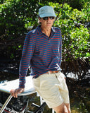 Quaker Marine Supply Co. - Long Sleeve Indigo Polo in 3/4" Red/Navy Stripe: L