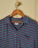 Quaker Marine Supply Co. - Long Sleeve Indigo Polo in 3/4" Red/Navy Stripe: L