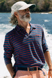 Quaker Marine Supply Co. - Long Sleeve Indigo Polo in 3/4" Red/Navy Stripe: L