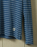 Quaker Marine Supply Co. - Long Sleeve Indigo Polo in Mid Wash Jacquard Stripe: M