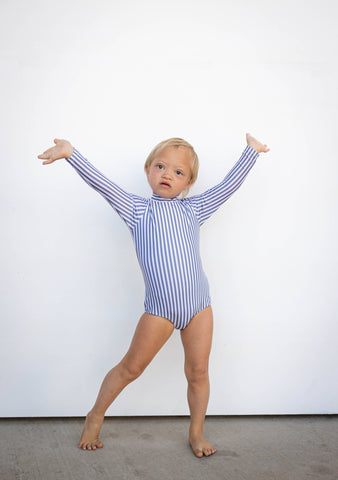 Of One Sea - Girl's Long Sleeve Zip Up in Pinstripe: Pinstripe / 0/1