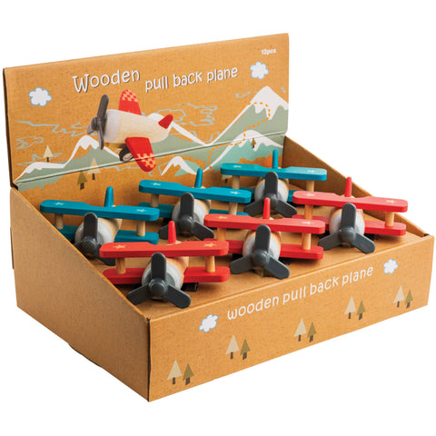 US Toy Company - Wooden Pull Back Glider Plane 12 Unit Display