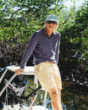 Quaker Marine Supply Co. - Long Sleeve Indigo Polo in 3/4" Red/Navy Stripe: L