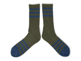 The Ampal Creative - Heather Stripes Socks: Olive / Navy