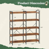 ShipItFurniture - Rustic Brown 5 Tier Bookcase With Raised Edges For Living Room: Rustic Brown / 5 Tier