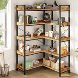 ShipItFurniture - 65 Inch Five Tier Corner Bookshelf With Open Shelves: Rustic Brown / 5 Tier