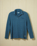 Quaker Marine Supply Co. - Long Sleeve Indigo Polo in Mid Wash Jacquard Stripe: M