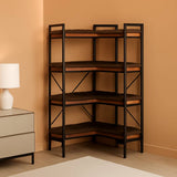 ShipItFurniture - 65 Inch Five Tier Corner Bookshelf With Open Shelves: Rustic Brown / 5 Tier