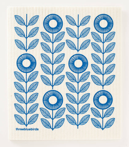 Three Bluebirds Swedish Dishcloths - Blue Sunflowers Swedish Dishcloth