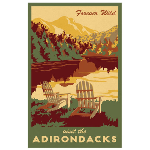 Lionheart Graphics - Visit the Adirondack Mountains Vintage Travel Poster - Cabin Fever Outfitters