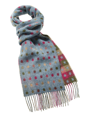 Bronte Moon - Spot Check Teal Scarf - 100% Merino Lambswool - Made in England