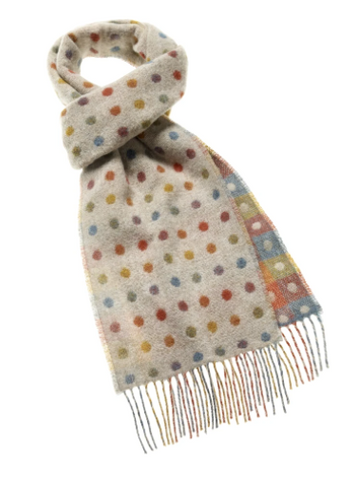 Bronte Moon - Spot Check Scarf - Beige Multi - 100% Merino Lambswool - Made in England