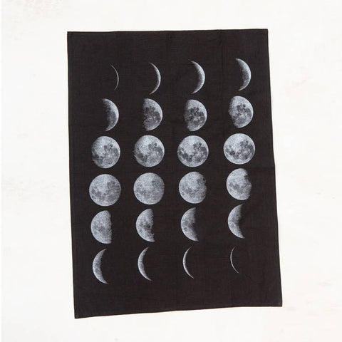 The Rise And Fall - Moon Phases Kitchen Towel - Black