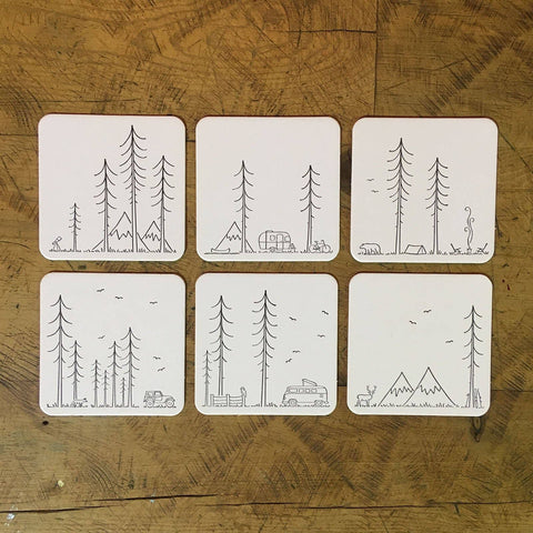 Green Bird Press - Minimal Adventure Letterpress Coasters - Set of 6 - Cabin Fever Outfitters