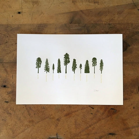 Green Bird Press - 12" x 18" A Few Conifers Letterpress Print - Cabin Fever Outfitters