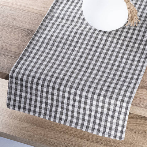 Old Lake George - Table Runner Gray or Dark Navy with creamy white gingham