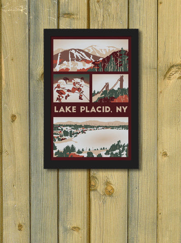 Lionheart Graphics - Lake Placid Winter Adirondack Travel Poster | Retro ADK